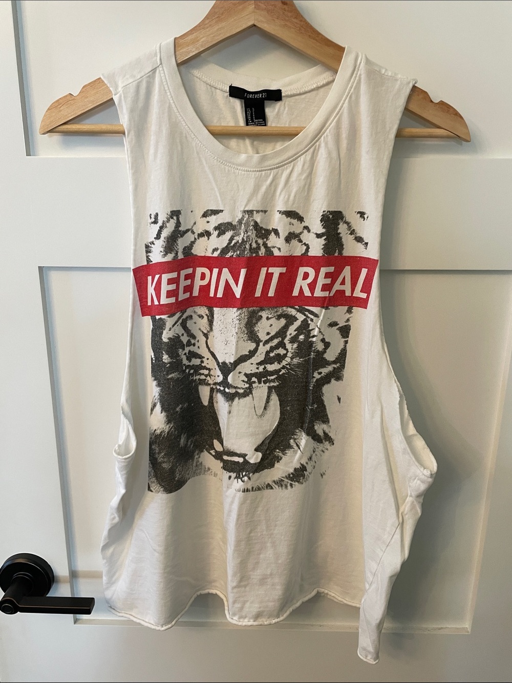 Forever 21 White Graphic Tiger Tank Workout Top